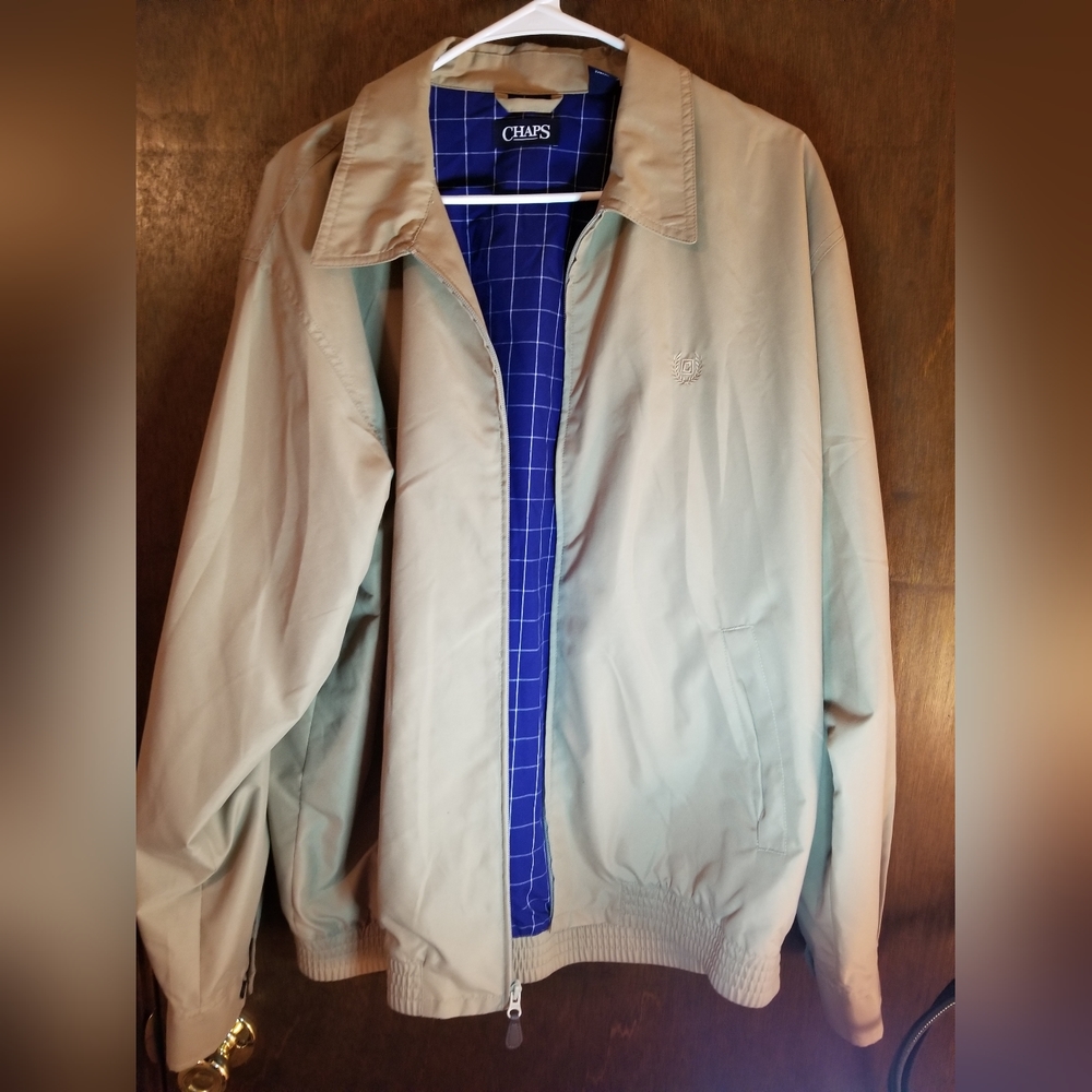 Nwot Chaps classic style zip up dress tan jacket size L No Stains